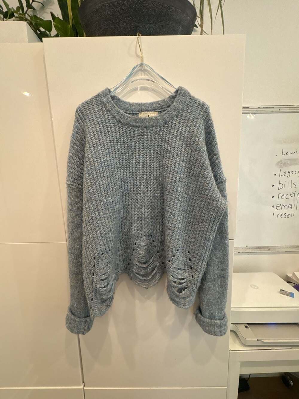 Ruby Moon Blue Distressed Knit Sweater Size XL